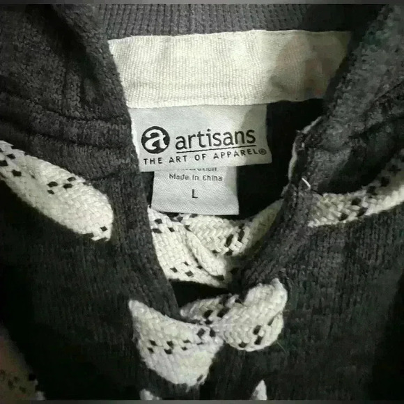 LEINENKUGEL Lace Up Pullover Hooded Knit Sweatshirt in Grey with Embroidery - Picture 7 of 9